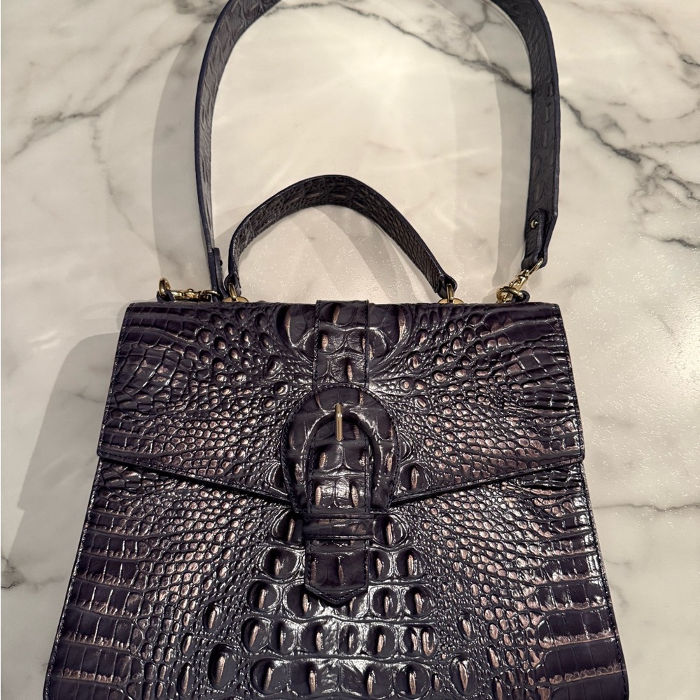 Brahmin Blue Crocodile Texture Shoulder Bag